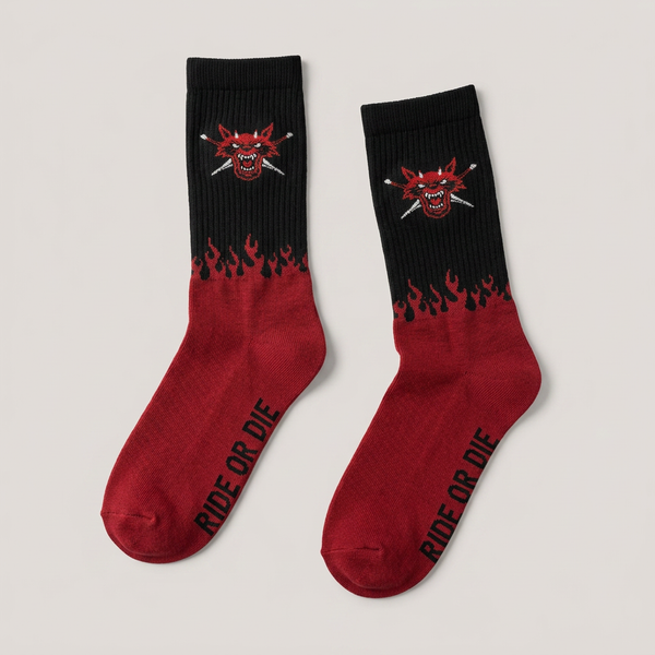 Meia Essencial - Wolf Skull Vermelha