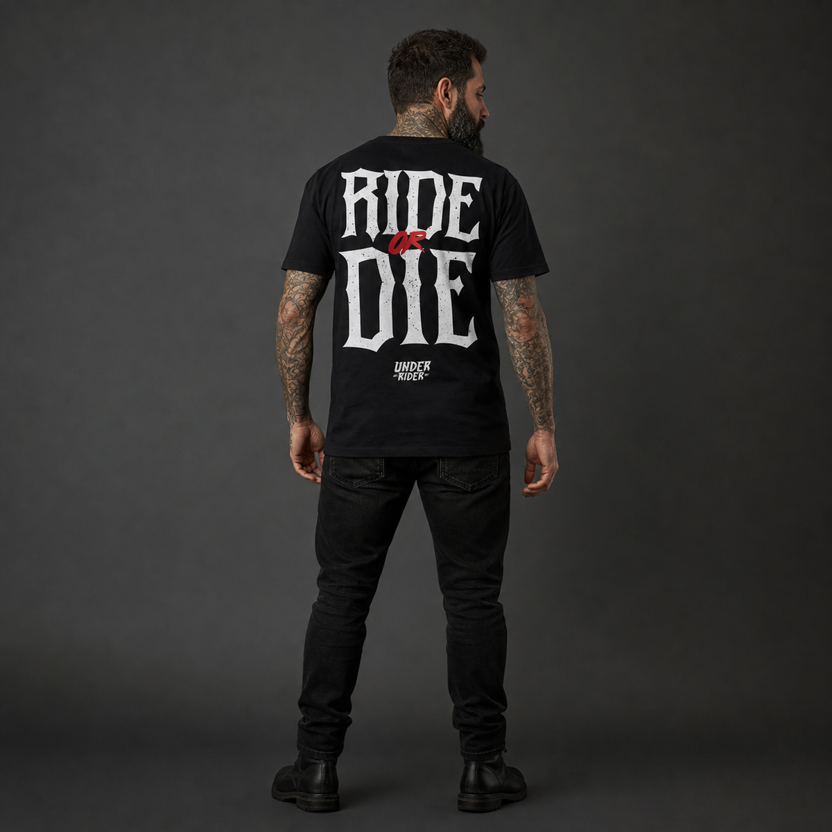 Camiseta Ride or Die — modelo, verso